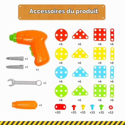 Ark miido Ensemble de 316 pièces pour perceuse électrique 4 en 1 Puzzles créatifs Jouet de Construction avec perceuse électrique Planche à Cheville Jouet éducatif pour Enfants garçons et Filles – vue 2