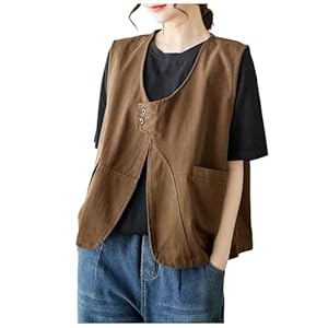 ベスト レディース 綿麻 チョッキベスト vネック ポケット付き 和風 女性 婦人 春夏秋 袖なし 薄手 通気 無..." 