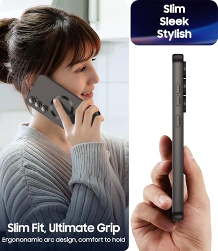 Image of DIZORO Samsung S24 Case, Compatible with Mag Safe Back Cover, Matte Luxury Metallic Luster Flexible TPU Wireless Charging Shockproof Case with Camera Protector Lens (Grey)