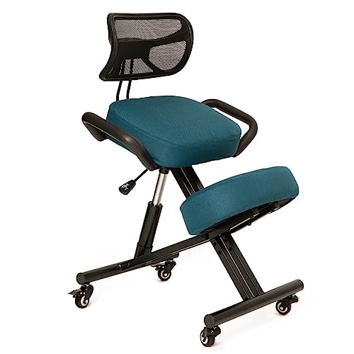 BLACK POINT Ergonomischer Kniestuhl aus Öko-Leder O'KNEEL für Zuhause und Büro (Enthalten ist EIN dunkeltürkiser Leinenbezug) Bürostuhl ergonomisch