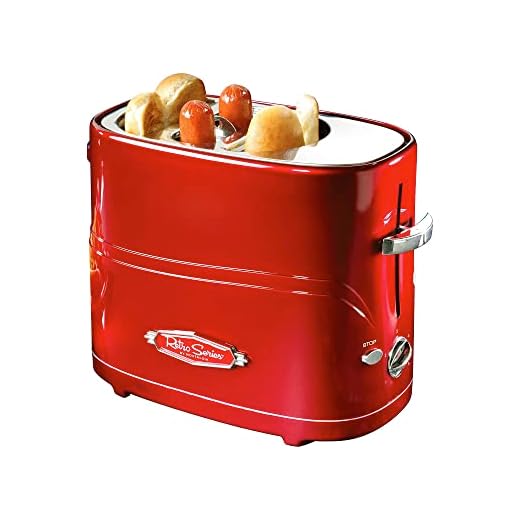 Nostalgia HDT600RETRORED Pop-Up 2 Hot Dog and Bun Toaster With Mini Tongs Works with Chicken, Turkey, Veggie Links, Sausages and Brats, Pack of 1, Retro Red