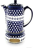 Original Bunzlauer Keramik Kaffeekanne 1.25L mit Stövchen, Dekor 166a
