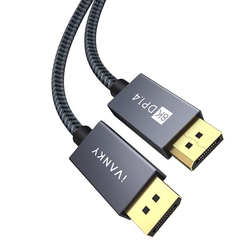 IVANKY 8k Cavo DisplayPort 1.4 3m, 8K@60Hz, 4K@165Hz, 2K@240Hz, DP 1.4 compatibile con HDR10, FreeSync, G-Sync, DTS-HD, 32,4 Gbps DSC1.2, adatto per Gaming Monitor scheda grafica – Grigio
