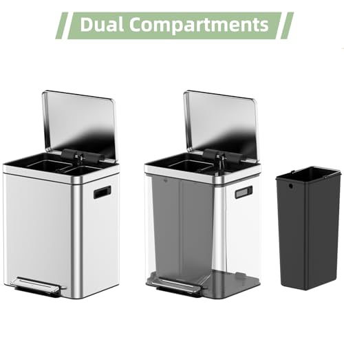 Caneca de basura de cocina con doble compartimento de acero inoxidable 18L x 2 miniatura 4