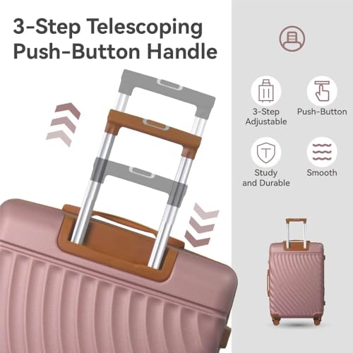 3-Piece Hardshell Luggage Set, Dark Green, ABS Material, 20/24/28 Inch, Telescoping Handle, TSA Lock, Spinner Wheels (Rose Gold)2