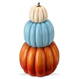 Wesiti 1 Pcs 21.3'' Fall Stacked Pumpkins Decoration for Front Porch Harvest Autumn Resin Artificial Fake Stackable Pumpkins for Thanksgiving Indoor Outdoor Home Kitchen Farmhouse Party Decor