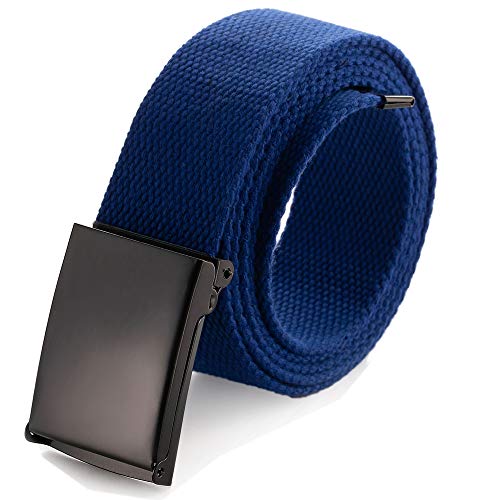 Mile High Life Ceinture en Toile Ajustable Boucle de Ceinture Militaire Noire à Dent pour Hommes (132CM,Bleu)