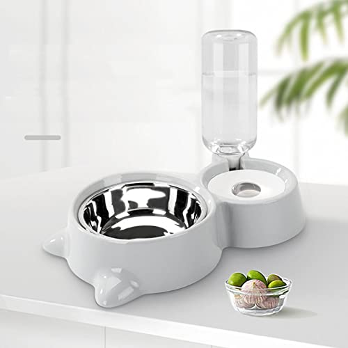 SKY-TOUCH Cat Dog Food Dish Bowl 2 In 1, Pet Food Dish Bowl and Auto Gravity Pet Water Dispenser, Food Bowls Set for Small Medium Dogs and Cats, Gray