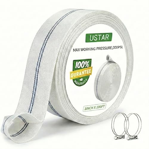 Pool Backwash Hose 3 100 FT Heavy Duty Discharge Hose with 2 Clamps Fire Hose Anti-Kink Reinforced Polyester & PU Lining Weather Resistant Sump Pump Hose for Pool Construction Irrigation