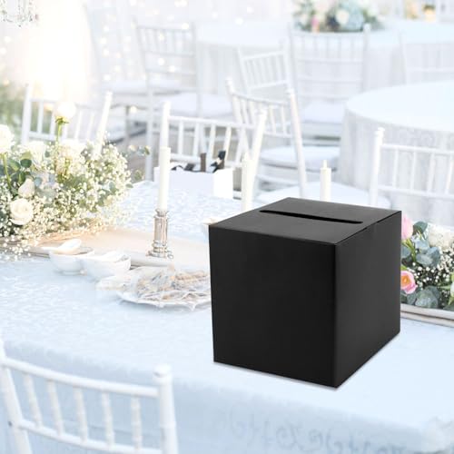 Image of Hooqict Black Card Box with Slot 9.1 inch Wedding Favor Gift Card Boxes for Reception, Parties, Birthday, Wedding Decorations, Retirement, Graduation Money Box Envelope Holder
