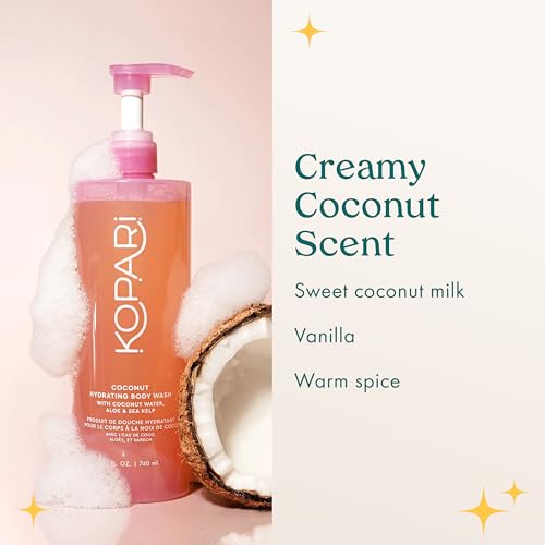 Kopari Jumbo Coconut Hydrating Body Wash with Organic Coconut Water, Sea Kelp and Aloe Vera, Luxurious Gel to Foam, Sweet Coconut & Vanilla, 25 oz