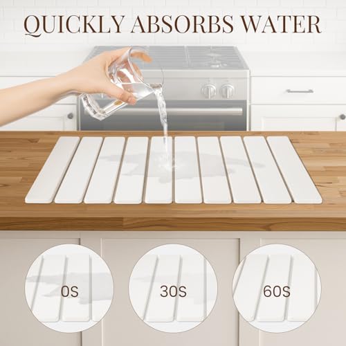 Large Stone Dish Drying Mats for Kitchen Counter 24"(L)×16"(W) Foldable Quick Dry Stone Dish Drying Mats Kitchen Absorbent Diatomaceous Earth Drying Stone Mat for Dishes Bottles Cups White by ANYEEK - Image 2