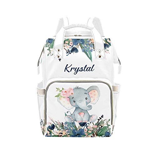 Anneunique Watercolor Blue Flower Floral Diaper Bags Backpack with Name Personalized Baby Bag Nursing Nappy Bag Travel Tote Bag Gifts for Mom Girl, 10.83 x 6.69 x 15 Inch