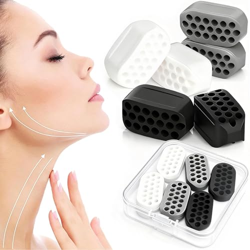 6 Pcs Professional Jaw Trainers Silicone Jawline Exerciser with 3 Levels Of Resistance Double Chin Reducer for Women/Men Chew Jawline Shaper for Defined Facial Muscles (White+Grey+Black)