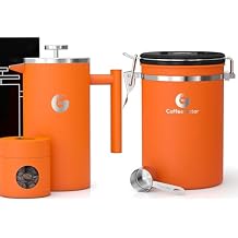 Coffee Gator French Press 34oz and Coffee Canister 22oz Airtight Stainless Orange