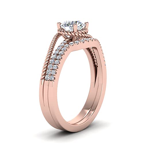 Image of Choose Your Gemstone Rope Split Shank Wedding Ring Set Rose Gold Plated Round Shape Wedding Ring Sets Everyday Jewelry Wedding Jewelry Handmade Gifts for Wife US Size 4 to 12
