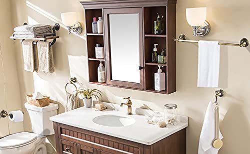 Leyden Antique Brass Bathroom Accessories, Brushed Brass Towel Bar Set Towel Holder Hand Towel Ring Toilet Paper Holder Wall Coat Hooks Wall Mounted 4 Piece Wave Pattern Base #TOP5