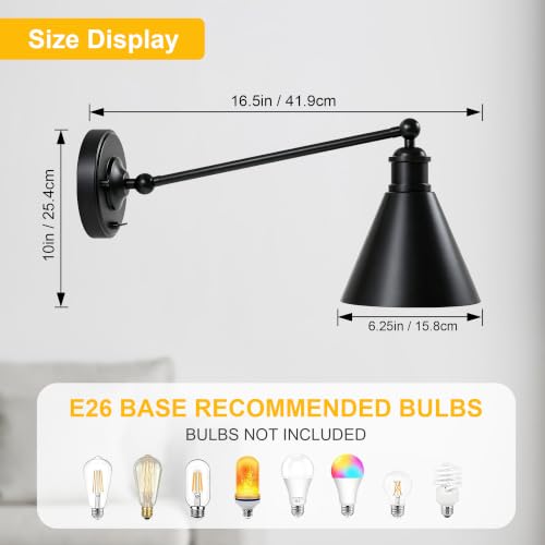 LPRZSG Industrial Vintage Wall Sconce, Slope Pole Wall Mount Single Sconce with Funnel Flared Metal Shade, Swing Arm Wall Sconce Light Fixture Hardwired by LPRZSG - Used condition - Image 3