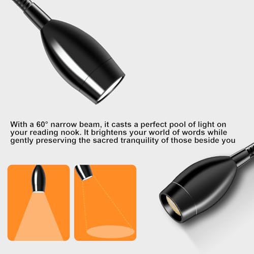 Image of ERAY 1 Pack Plug-in LED Wall Mounted Bedside Reading Light for Bed | Touch Control, 3 Dimmable, 360Flexible Gooseneck Headboard Book Reading Night Lamp Wall Sconce,Eye-Caring, 3000k-6000k