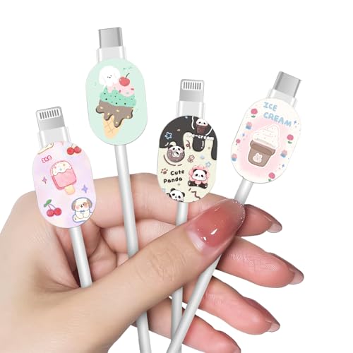 CameCosy Oval Cable Protector for iPhone Type-C Charger, Ice Cream Pattern