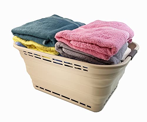 Image of SAMMART 42L (11 gallons) Collapsible Plastic Laundry Basket - Portable Pop Up Storage Container /Organizer - Portable Hamper - Space Saving Easy Storage (Apricot /Brown (Set of 2))