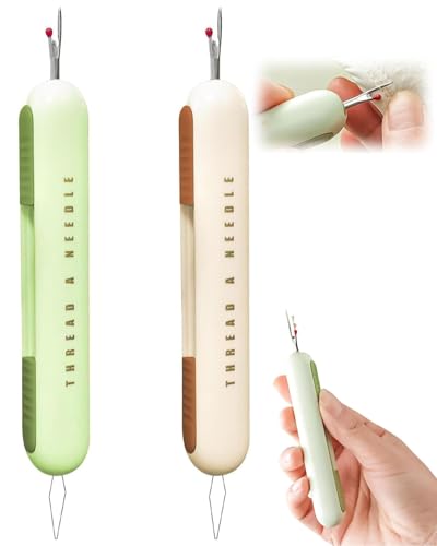 KGDUYC 2PCS 2 in 1 Enfile Aiguille et Decoud Vite, Enfile-Aiguilles pour Couture Manuel, Passe Fil Couture Portable 2 in 1 Coupe Fil Couture Rétractable Decouseur pour Couture (Vert + jaune crème)