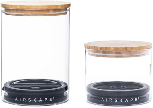 AirScape Recipiente de almacenamiento de vidrio, juego de 2, tapa hermética patentada que elimina el exceso de aire y conserva la frescura de los