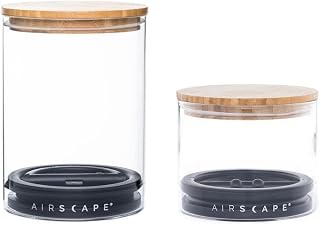 AirScape Glass Storage Canister - Set of 2 - US Patented Airtight Lid Removes Excess Air & Preserves Food Freshness, Glass Container with Bamboo Lid (Small & Medium)