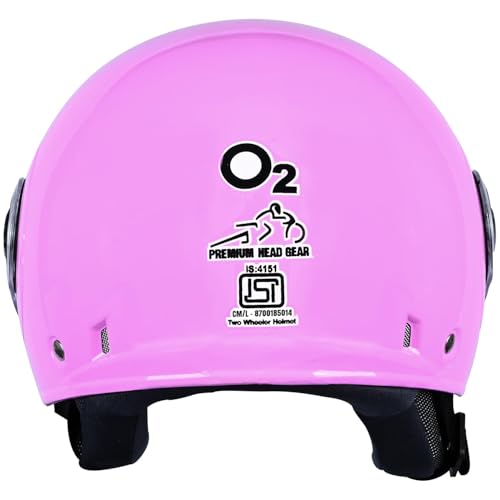 Image of O2 Open Face / Half face Helmet Unisex for Bike Women Men ISI Certified with Clear Visor Smooth Finish Lightweight & Compact (Pink, 580mm Medium)