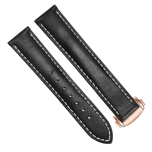 Correa de cuero Omega 300 pulsera elegante negra de 21mm con hebilla desplegable