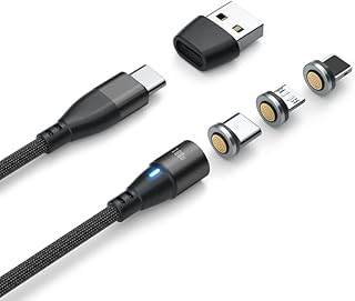100W Magnetic Charging Cable, NESTELLE 6 in 1 PD Fast Charge and Data Transfer Cord, USB Type C to Type C Cords for All Type C, Micro USB, Laptop, Tablet (3FT Round Magnet, Black)