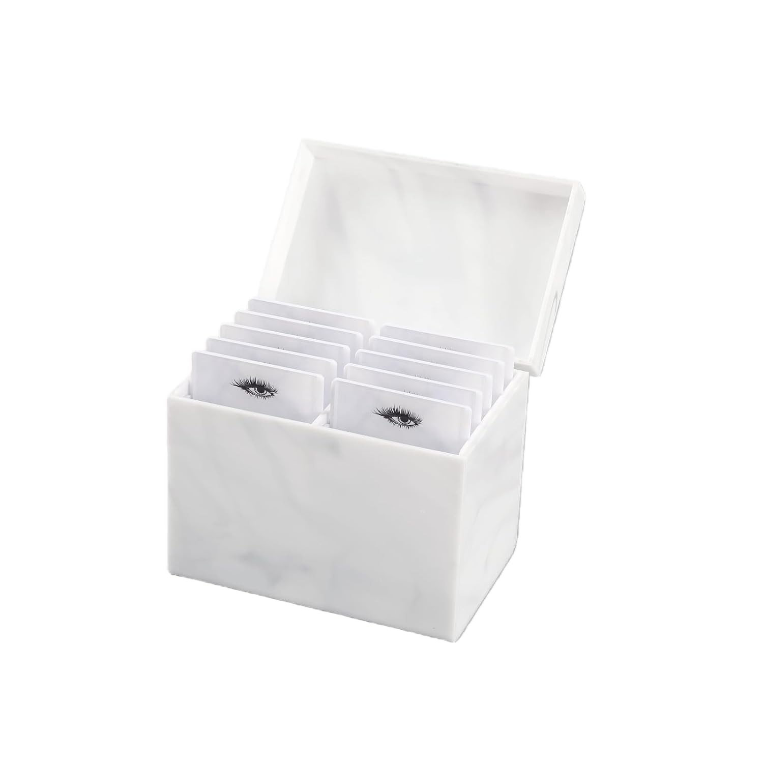 10 Layers Acrylic Eyelash Storage Box,Eyelash Holder Extension Tool,Makeup Organizer False Eyelashes Glue Pallet Holder, Grafting Eye lashes Close-Packed Display with 10 Pallets (Marble White)