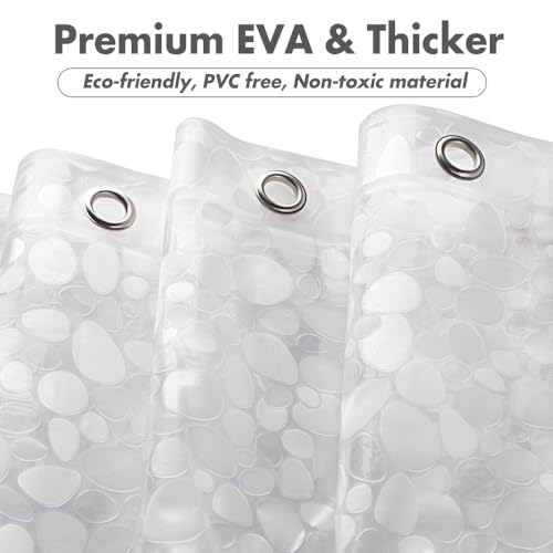 WELTRXE EVA Shower Curtain Liner Waterproof, Plastic Clear Pebble Shower Curtain Liner, No Odor Shower Liner, Heavy Duty Shower Curtain Liner with Magnets for Bathroom 72x72 Inch,12 Hooks by WELTRXE - Image 3
