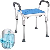 Medokare Shower Stool with Padded Seat - Shower Seat for Seniors with Tote Bag and Handles, Shower Bench Bath Chair for Elderly, Handicap Tub Shower Seats for Adults (White Stool with Rail)