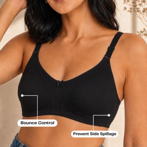 Image of INKURV Seamless Bra for Women Full Coverage | Cotton Hosiery T-Shirt Brassiere - Non Padded Wireless Lift for Everyday Wear| Moulded Cups for Chest Lifting- SAGE