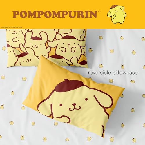 Image of Sanrio Pompompurin Bedding Set, Full Size 7 Piece Set Kids Super Soft Cozy Reversible Comforter and Sheet Set with Sham, (100% Officially Licensed Product) by Franco
