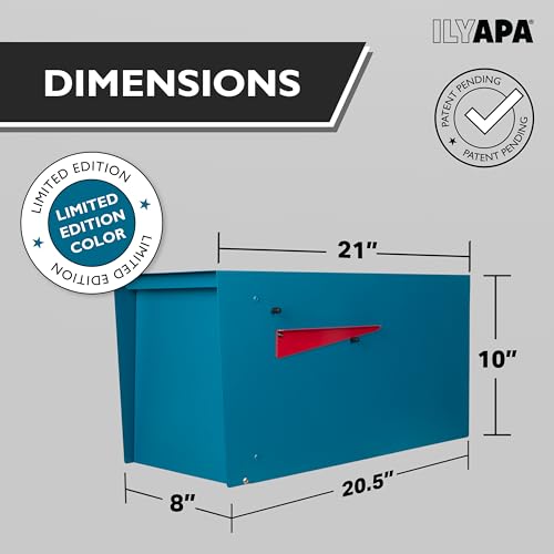 Image of Ilyapa Large Modern Mailbox for Outside - Blue - Post Mount