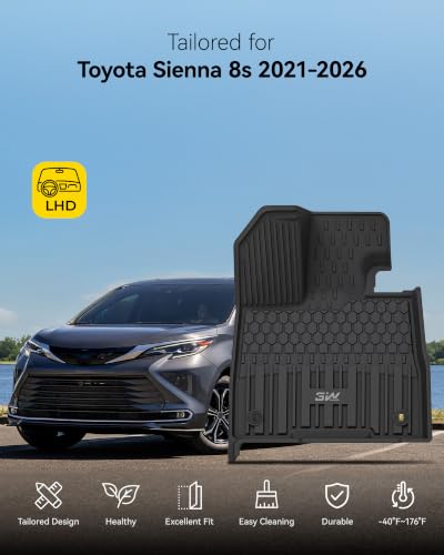Image of 3W Floor Mats for Toyota Sienna 2021-2026 LE /XLE (Only for 8 Seat), TPE