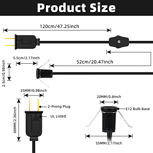 Accessory Cord With One Led Light Bulb, 6Ft Blow Mold Light With C7 Lamp, Black Cord With On/Off Switch Plug, Village Light For Halloween Christmas Holiday Indoor Decoration Craft Projects (2 Pack) #TOP4