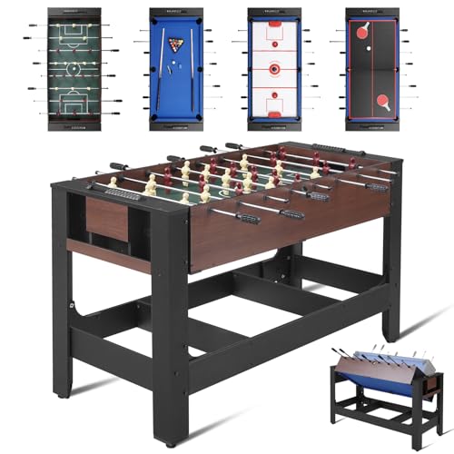 RAYKEEP 54' 4-in-1 Swivel Multi Game Table - Combo Game Table Set for Kids, Adults - Indoor and Outdoor Arcade Sports Table - Air Hockey, Billiards, Foosball, Ping Pong for Home, Game Room
