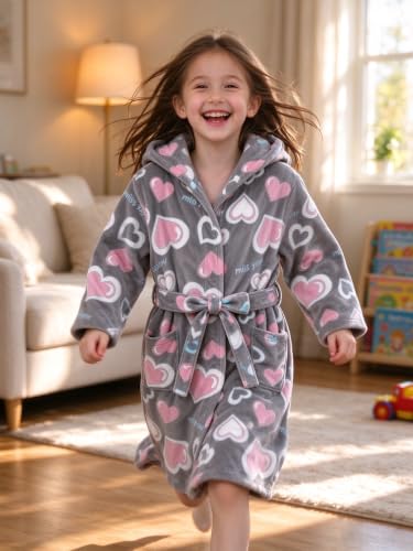 Image of Girls Soft Fleece Robes Plush Hooded Bathrobes Sleepwear for Kids 2-16 Years