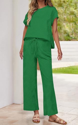 prettygarden 2 piece outfits for women casual tracksuit short sleeve tops and wide leg long pants matching lounge sets