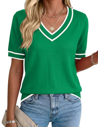 Rapbin Womens Spring Tops Short Sleeve Shirts V Neck Lightweight Sweaters for Women Vacation Clothes St Patricks Day