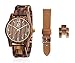 Produktbild Holz Armbanduhr, Quarz Holzuhr Uhren Geschenk Set für Männer Frauen, Zebra Holz Uhrengehäuse + Hölzernes veränderbares Armband + Brown-echtes Leder-Bügel + Extraarmband Links + Werkzeug + Geschenkbox