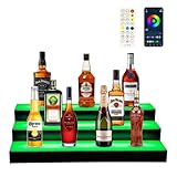 GCCSJ 3-Tier 30 Inch LED Lighted Liquor Bottle Display, RF Remote & APP Control LED Liquor Shelves with 16 Static Colors,Home Bar Liquor Bottle Accessories Acrylic Shelf
