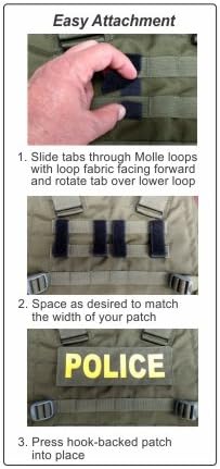 Del Molle Strips for Attaching Tactical ID Patches - for 3-inch high Patches - 4-Count - Black