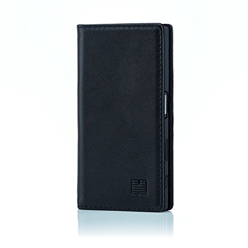 32nd Classic Series - Real Leather Book Wallet Case Cover for Sony Xperia X Compact, Real Leather Design with Card Slot, Magnetic Closure and Built in Stand - Black