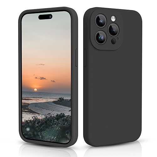 CALOOP Slim-Fit for iPhone 15 Pro Max Case,Skin Soft Liquid Silicone,Sturdy Hard Frame Shockproof Cover with Anti-Scratch Microfiber Lining,Full Protection for Screen and Lens,6.7 inch(Black)