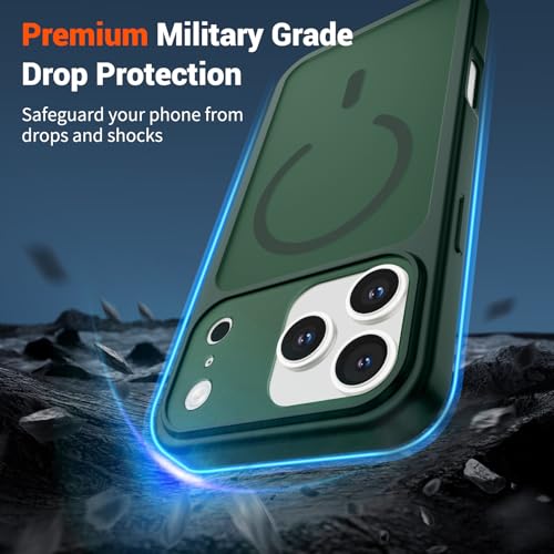Image of SUPFINE Magnetic for iPhone 17 Pro Max Case Forest Green | (Compatible with MagSafe)(Military Grade Drop Protection)(Camera Protection)Translucent Matte Phone Cover
