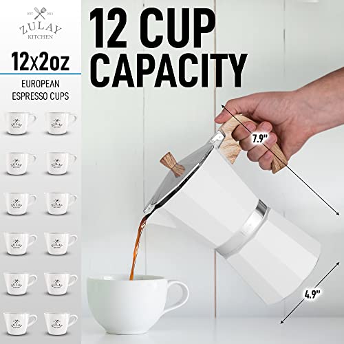 Zulay Classic Stovetop Espresso Maker For Great Flavored Strong Espresso, Classic Italian Style 12 Espresso Cup Moka Pot, Makes Delicious Coffee, Easy To Operate & Quick Cleanup Pot (White) #TOP2